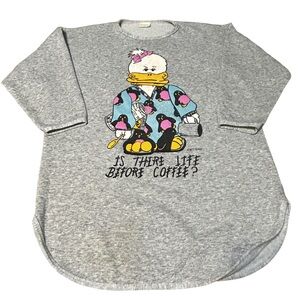 Vintage 80s/90s Kittens “Is There Life Before Coffee?” Duck Nightshirt USA